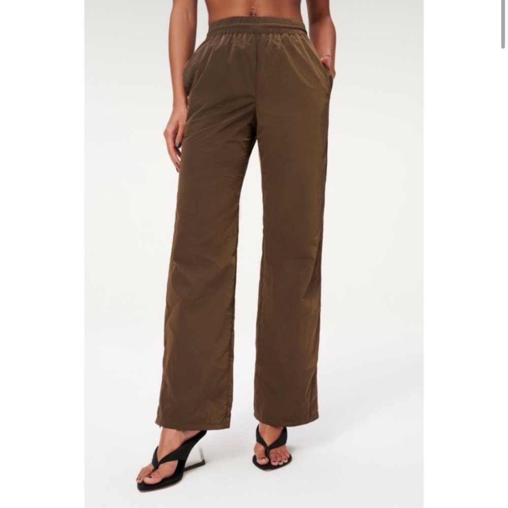 Good American Size 3X Forest Green High Waist Zipper Slit Wide Leg Track Pant
